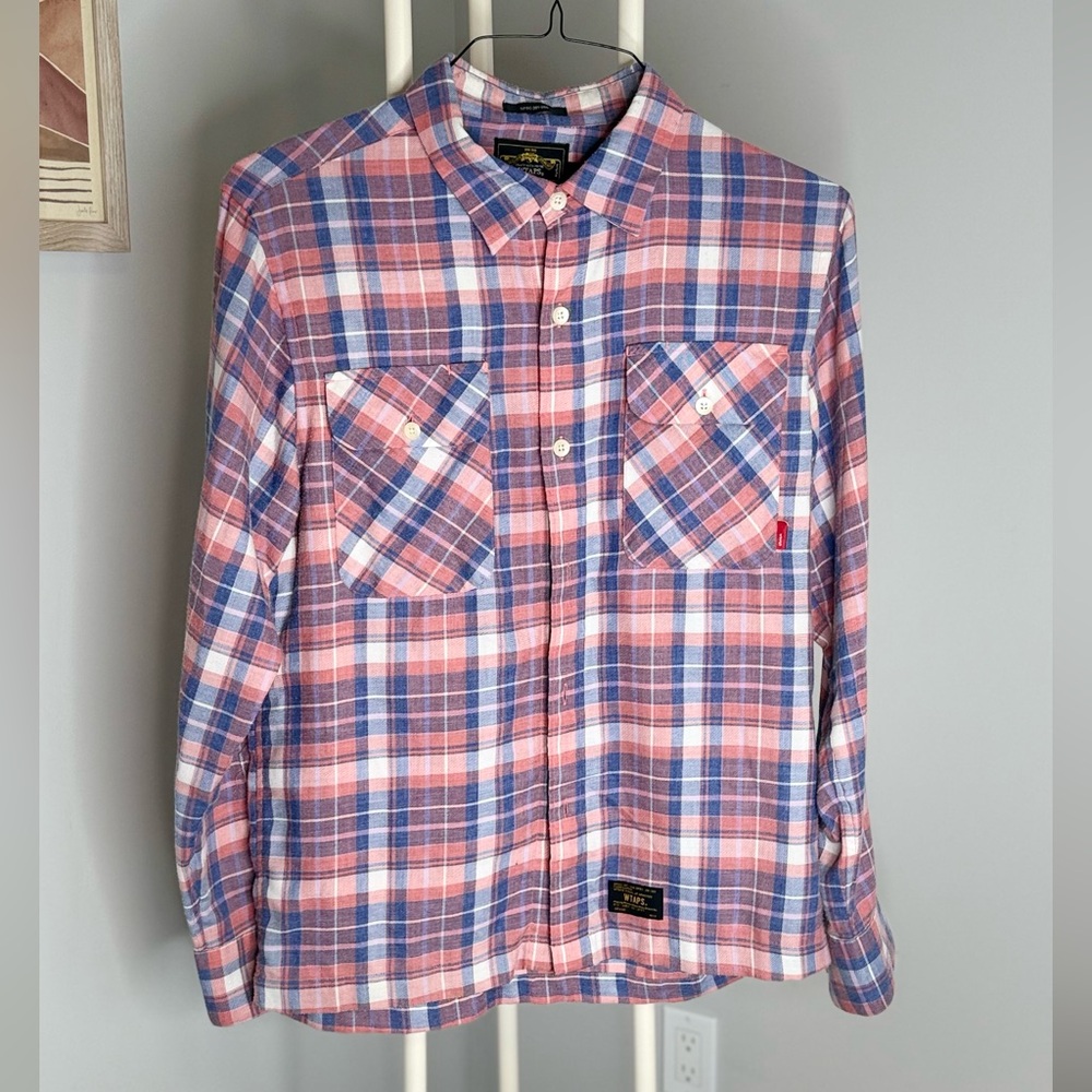 Men's Pink & Blue Plaid Button-Up Shirt